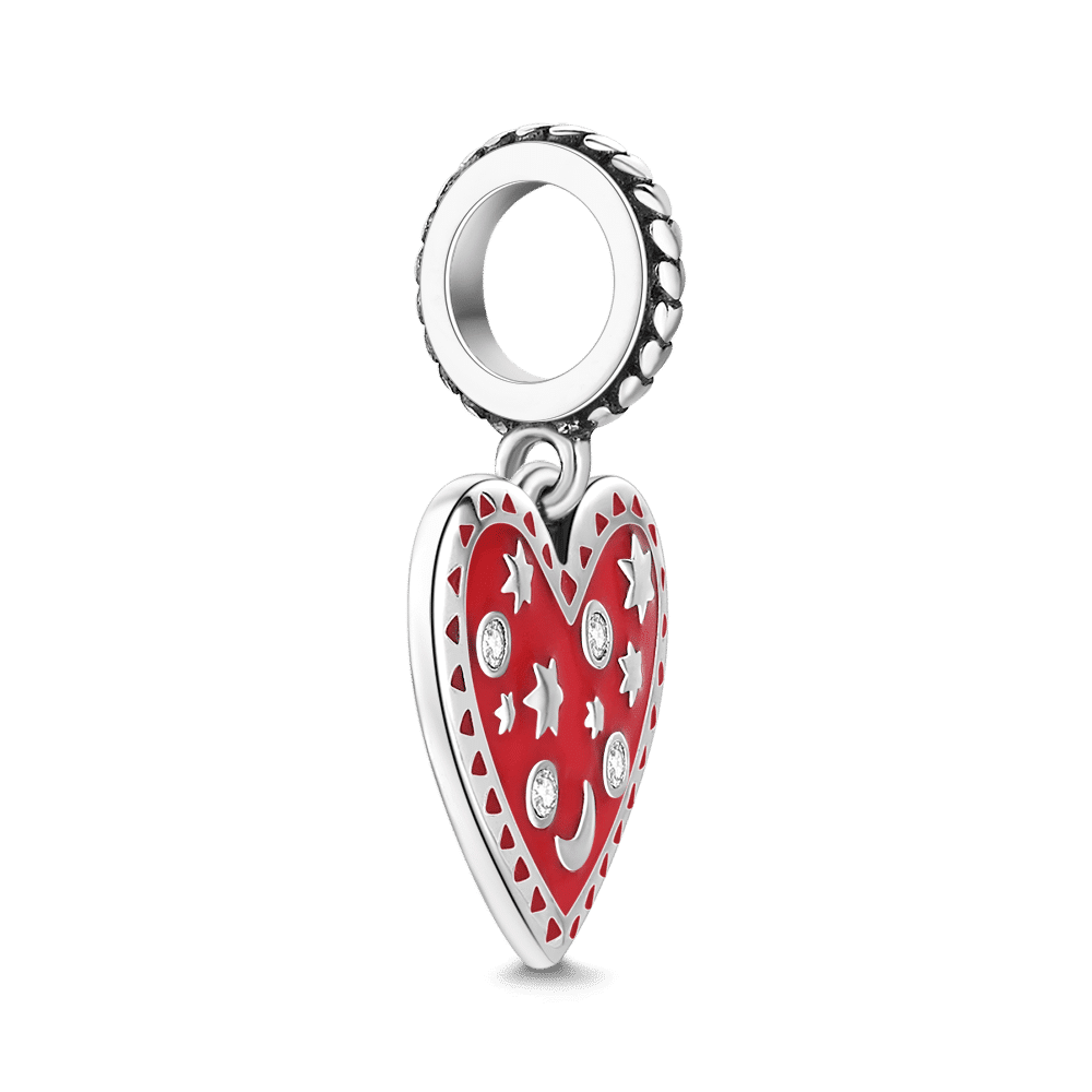 Red Heart Dangle Charm Silver Swarovski Crystal - 