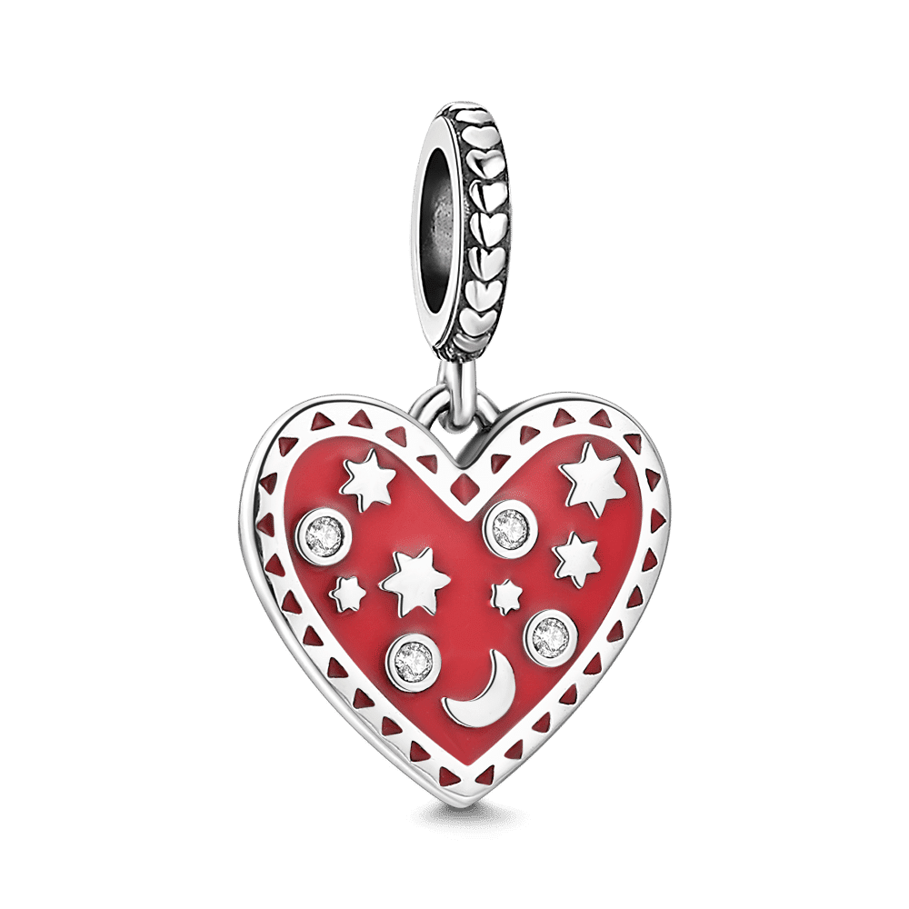 Red Heart Dangle Charm Silver Swarovski Crystal - 