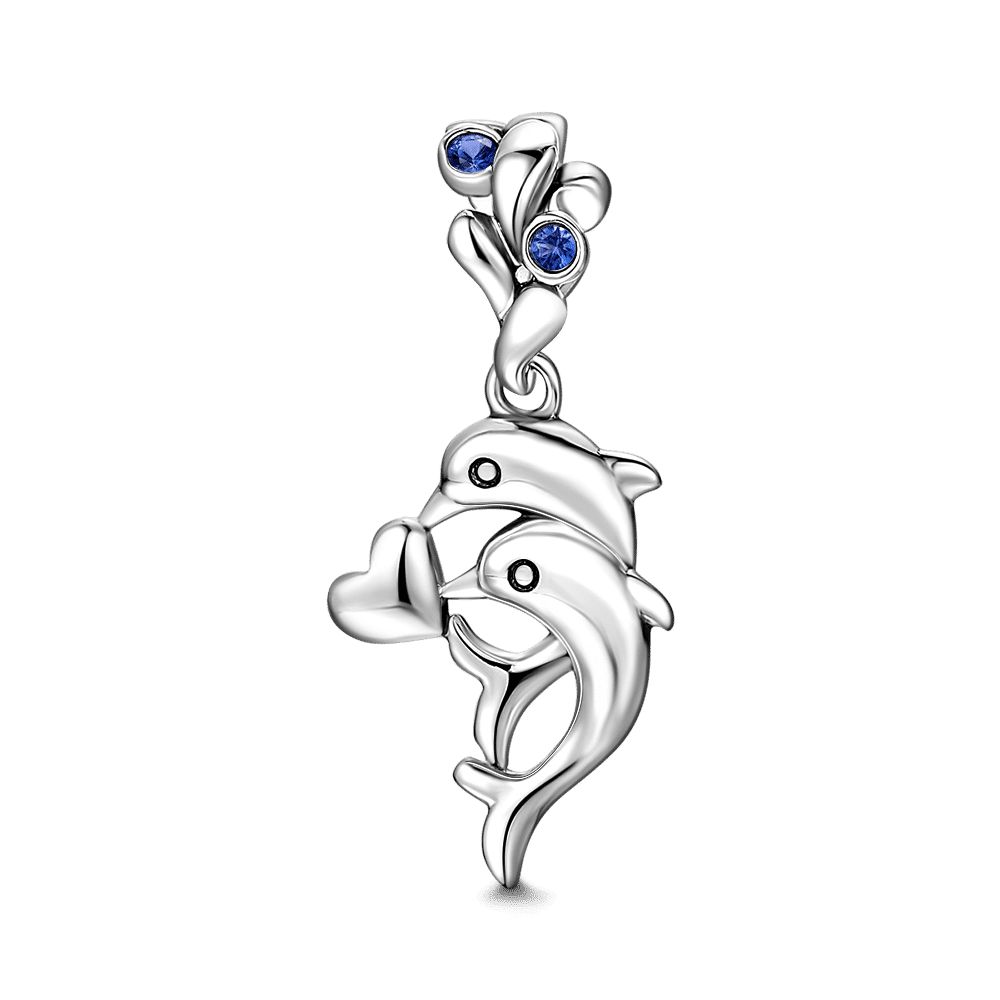 Dolphins Charm Silver Swarovski Crystal - 