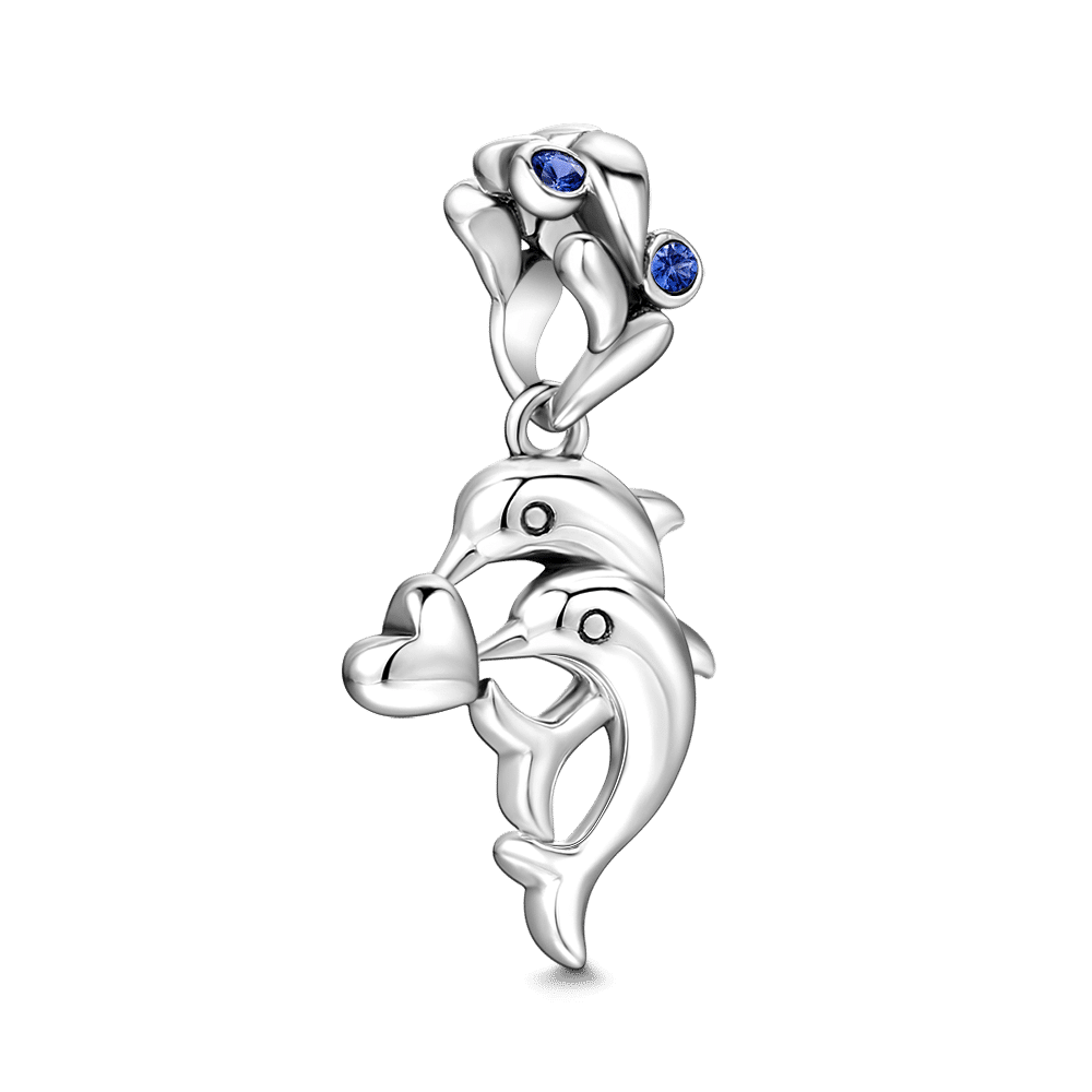 Dolphins Charm Silver Swarovski Crystal - 