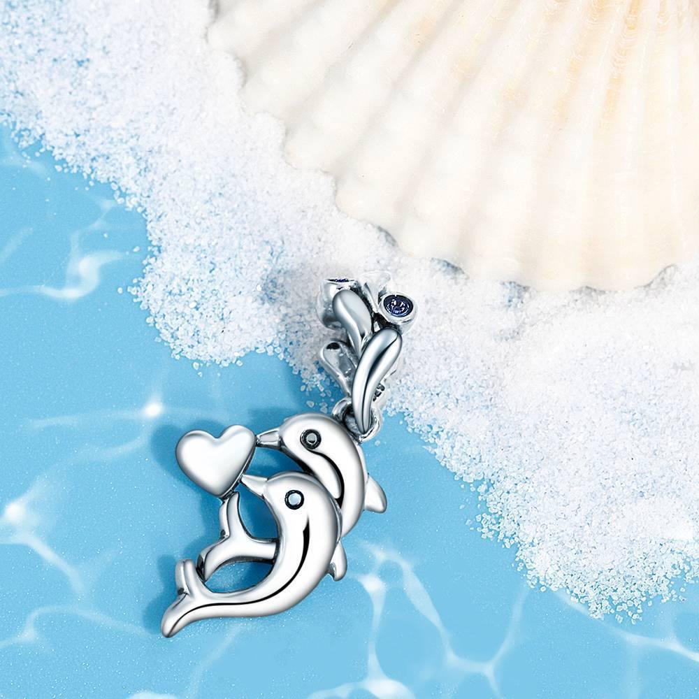 Dolphins Charm Silver Swarovski Crystal -