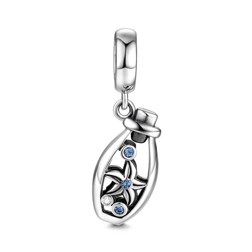 Wishing Bottle Charm  Blue Silver - 