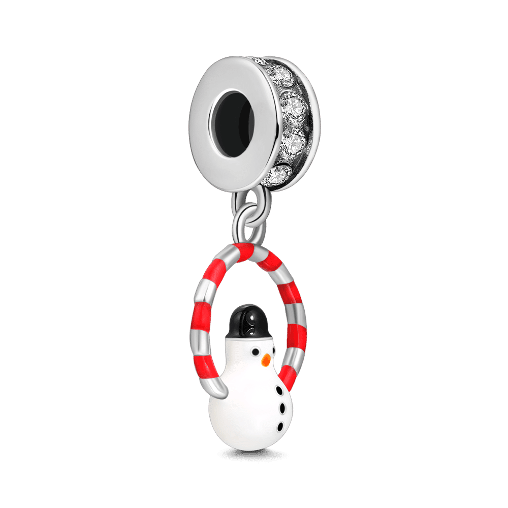 Swarovski Crystal Christmas Snowman Charm Silver - 