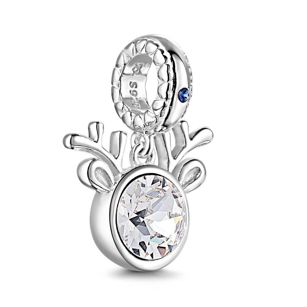 Little Deer Charm Bangle with Swarovski Silver Christmas Gift -