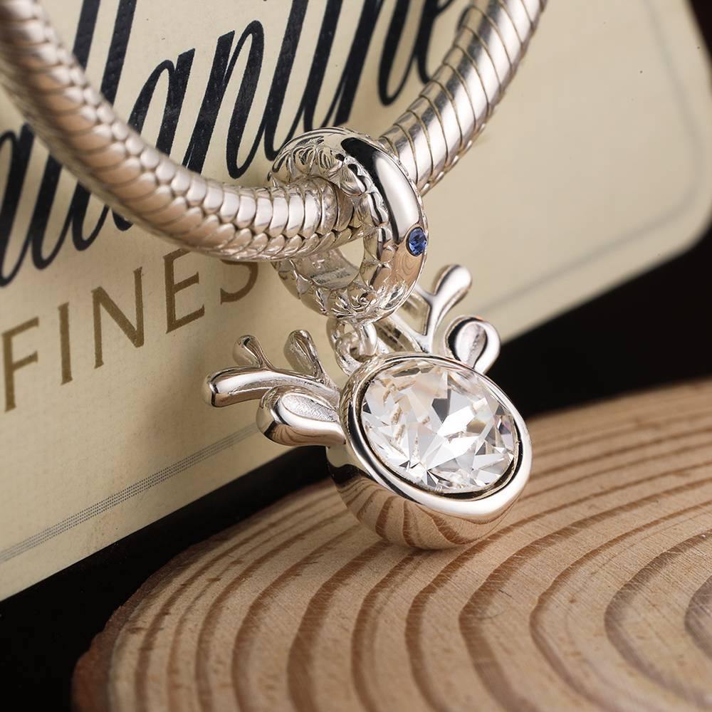 Little Deer Charm Bangle with Swarovski Silver Christmas Gift -