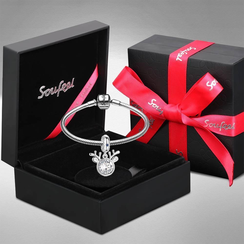 Little Deer Charm Bangle with Swarovski Silver Christmas Gift -