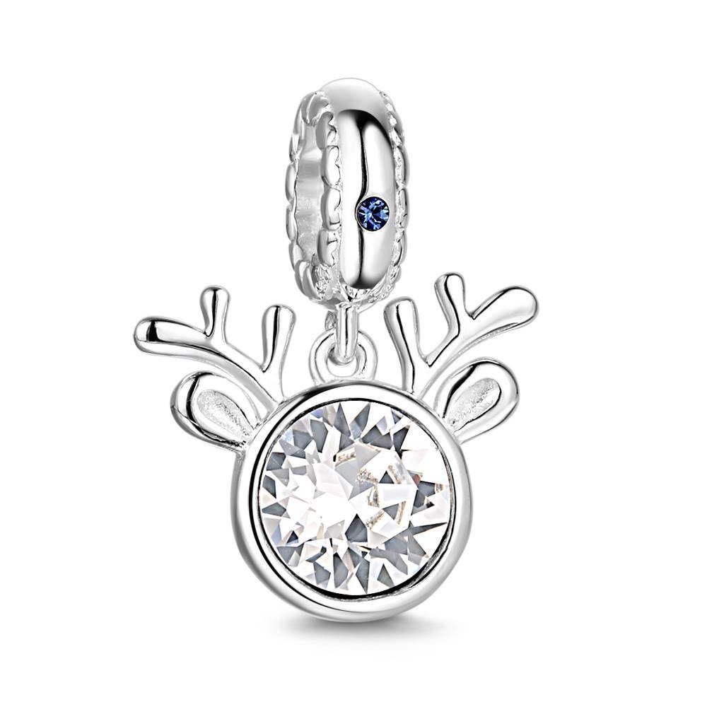 Little Deer Charm Bangle with Swarovski Silver Christmas Gift -