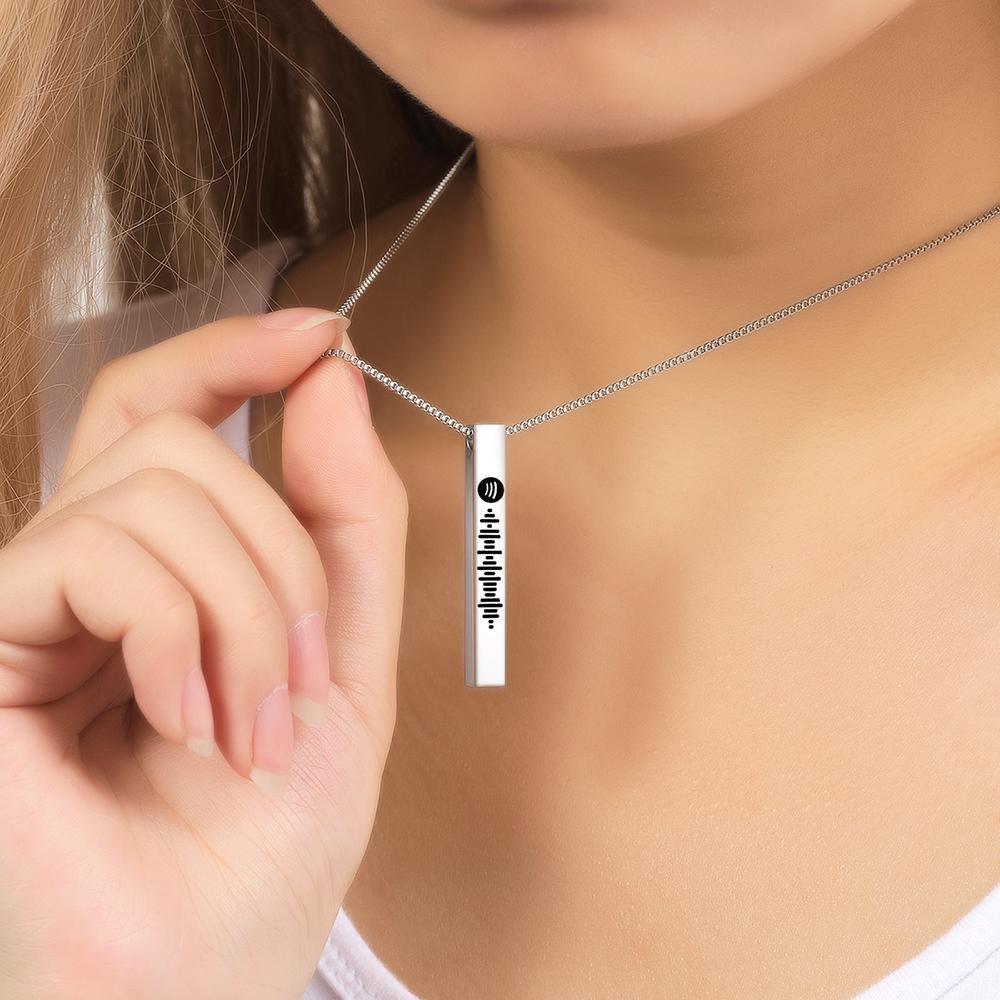 Scannable Spotify Code Necklace 3D Engraved Vertical Bar Necklace Gifts for Her - 