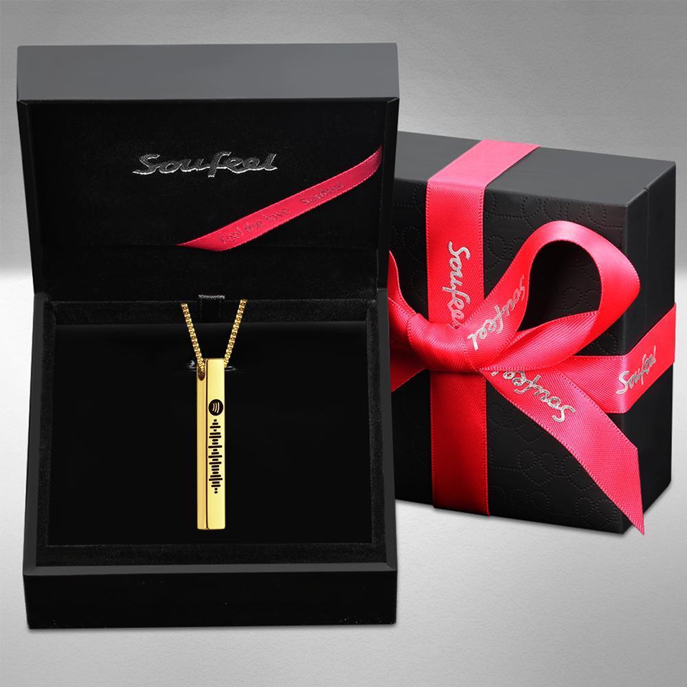 Scannable Spotify Code Necklace 3D Engraved Vertical Bar Necklace Memorial Gifts for Her Golden Color - 