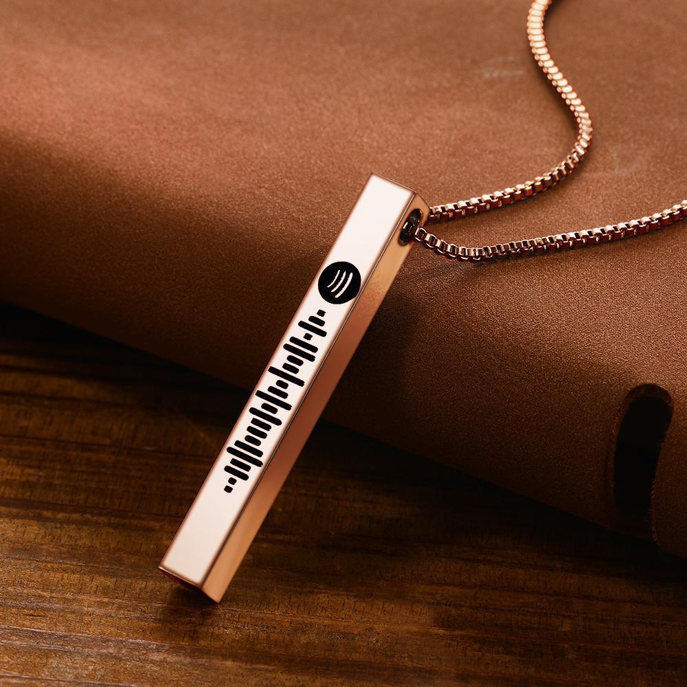 Scannable Spotify Code Necklace 3D Engraved Vertical Bar Necklace Gifts for Girlfriend Rose Gold - 