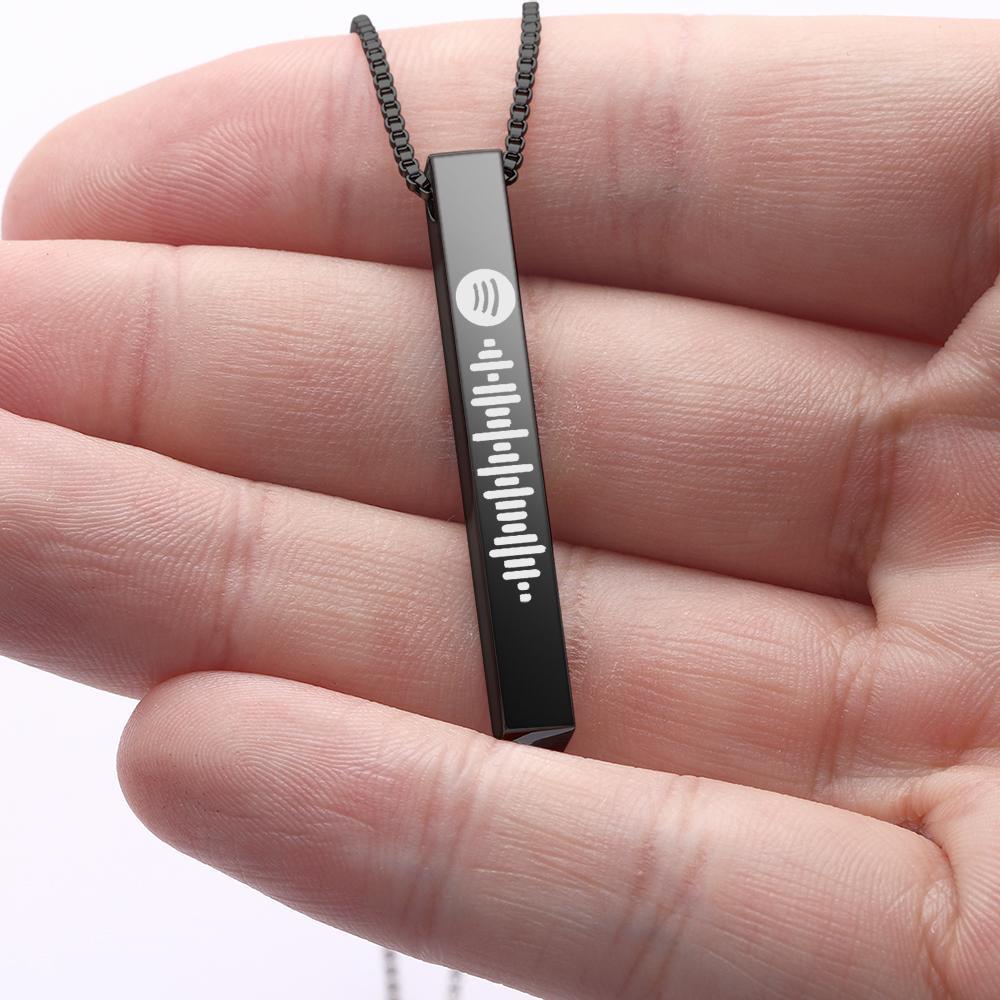 Scannable Spotify Code Necklace 3D Engraved Vertical Bar Necklace Memorial Gifts for Her Golden Color - 