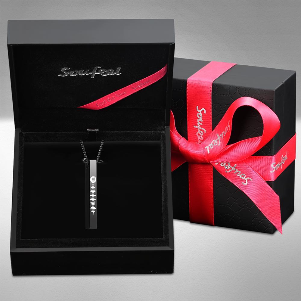 Scannable Spotify Code Necklace 3D Engraved Vertical Bar Necklace Gifts for Her - 