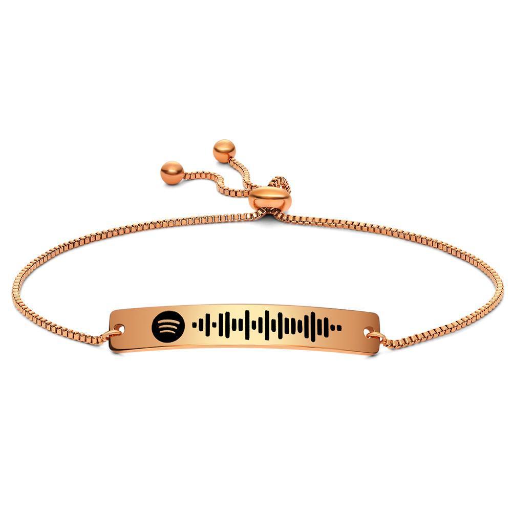 Scannable Spotify Code Bracelet Spotify Favorite Song Engraved Bar Bracelet Rose Gold Anniversary Gifts - 