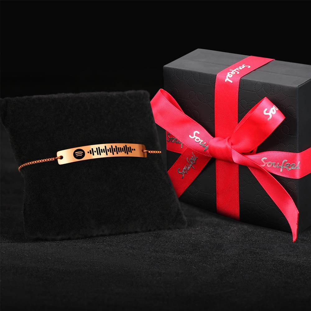 Scannable Spotify Code Bracelet Spotify Favorite Song Engraved Bar Bracelet Rose Gold Anniversary Gifts - 