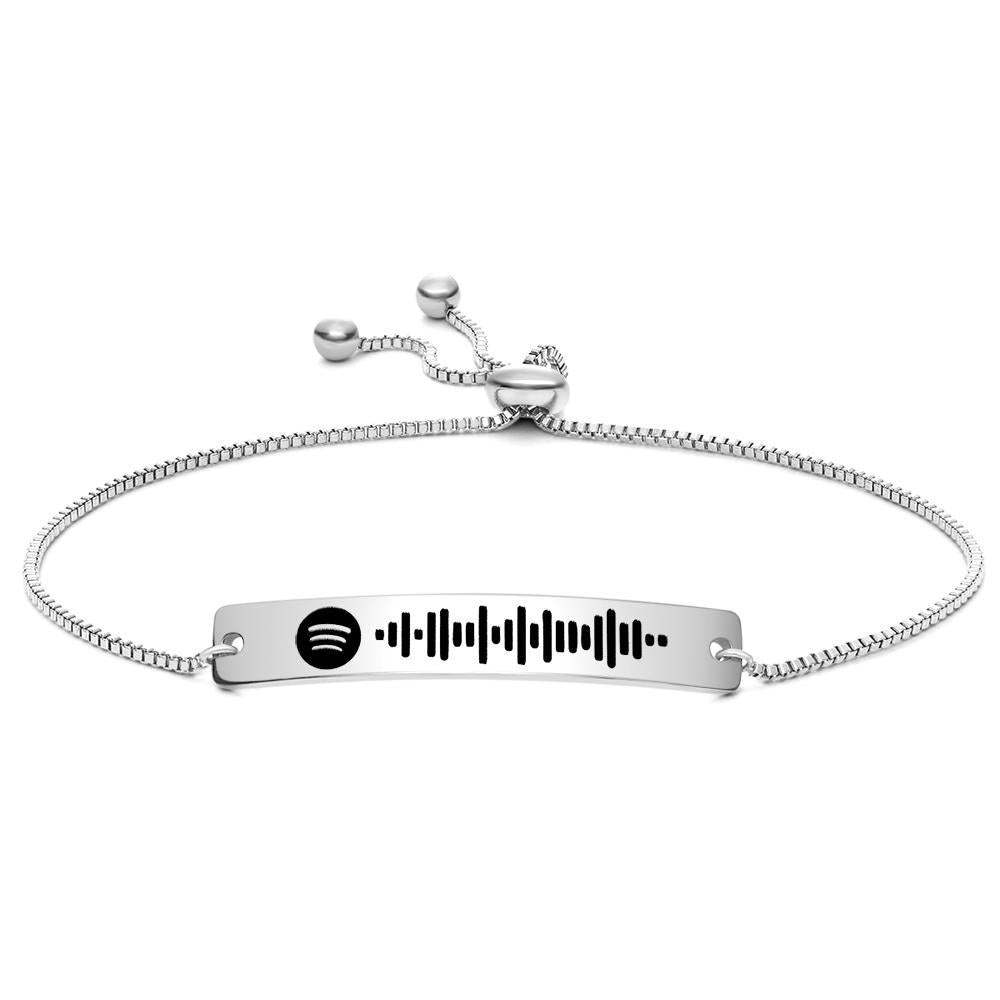 Scannable Spotify Code Bracelet Engraved Bar Bracelet Silver Color Gifts for Girlfriend - 