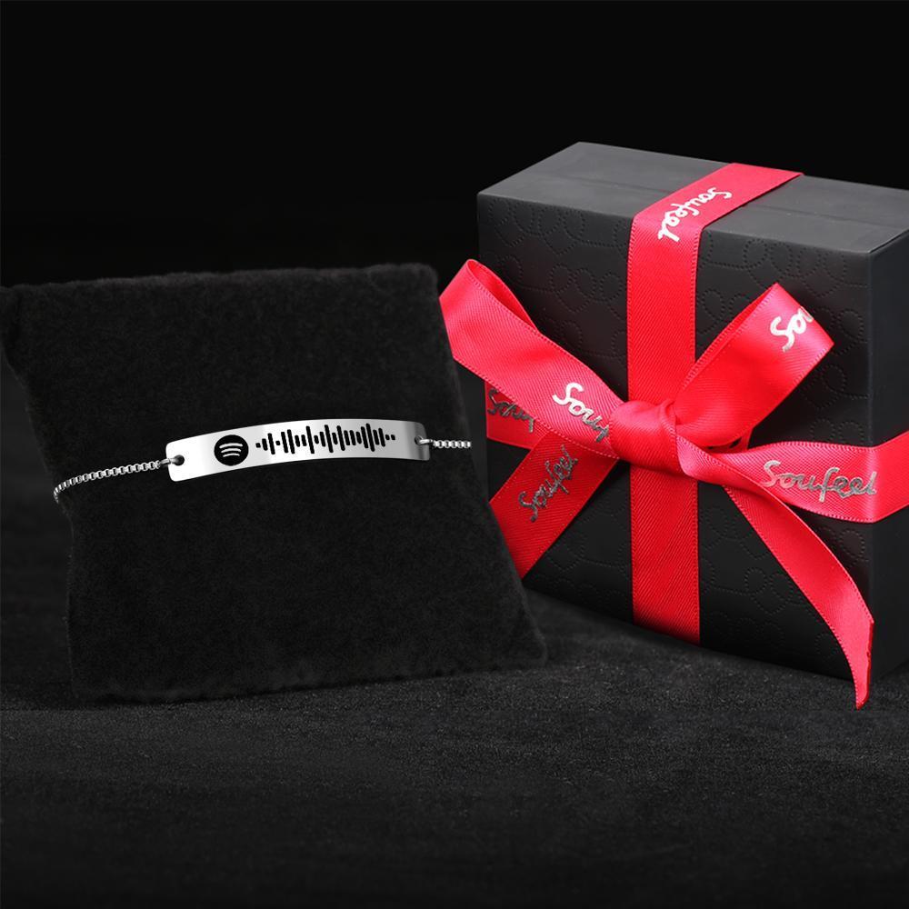 Scannable Spotify Code Bracelet Engraved Bar Bracelet Silver Color Gifts for Girlfriend - 