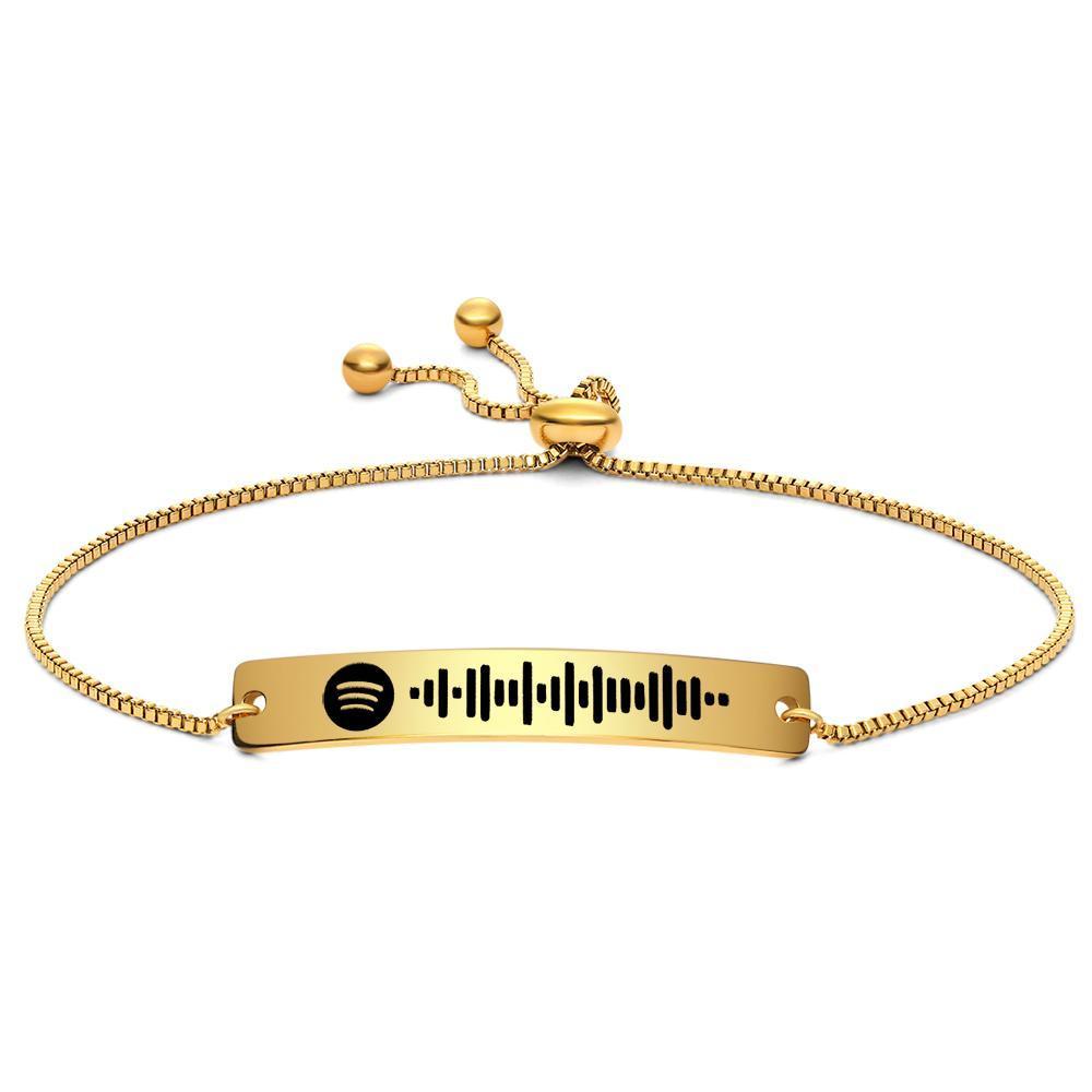 Scannable Spotify Code Bracelet Engraved Bar Bracelet Golden Color Gifts - 