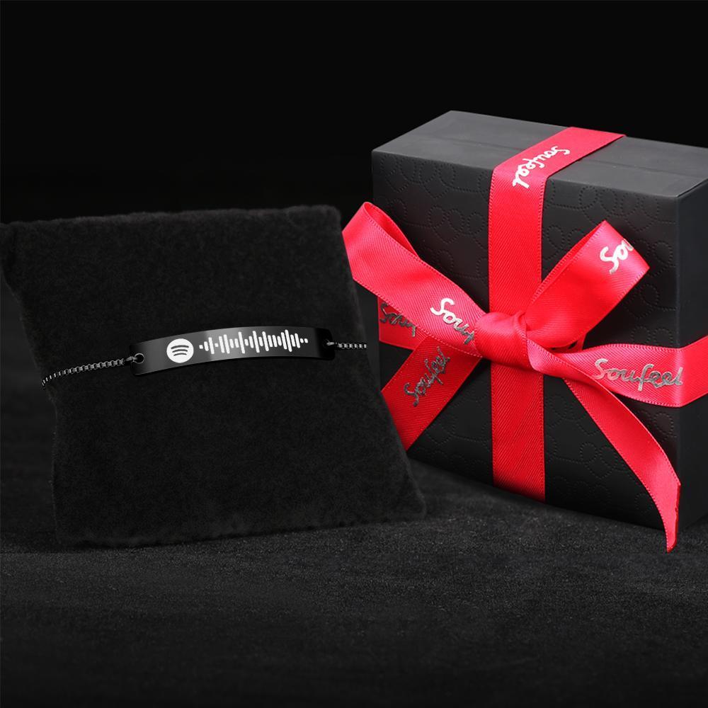 Scannable Spotify Code Bracelet Engraved Bar Bracelet Custom Music Song Bracelet Black Color Gifts for Her - 