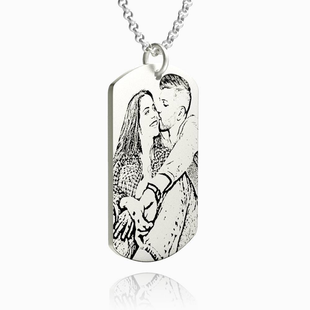 Women's Photo Engraved Tag Necklace with Engraving Silver - 