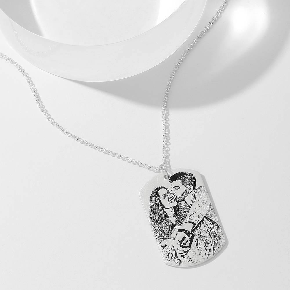 Women's Photo Engraved Tag Necklace with Engraving Silver - 
