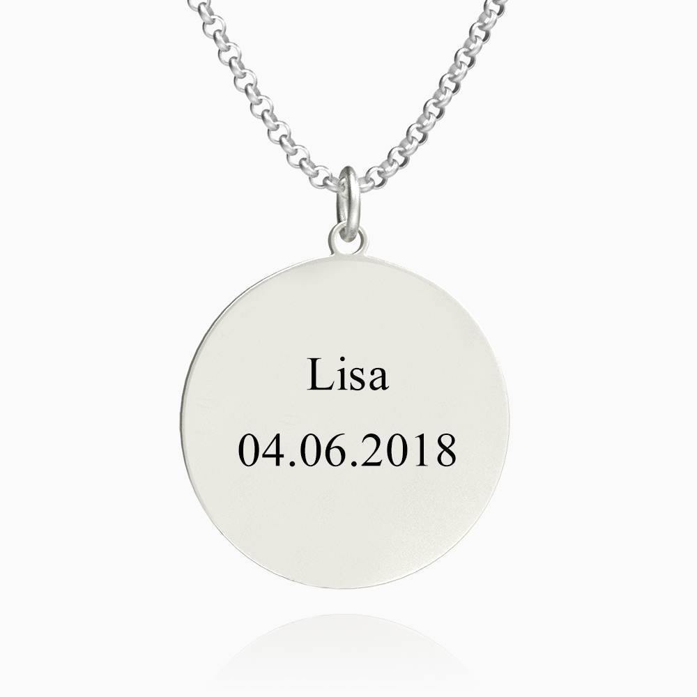 Women's Round Photo Engraved Tag Necklace with Engraving Silver - 