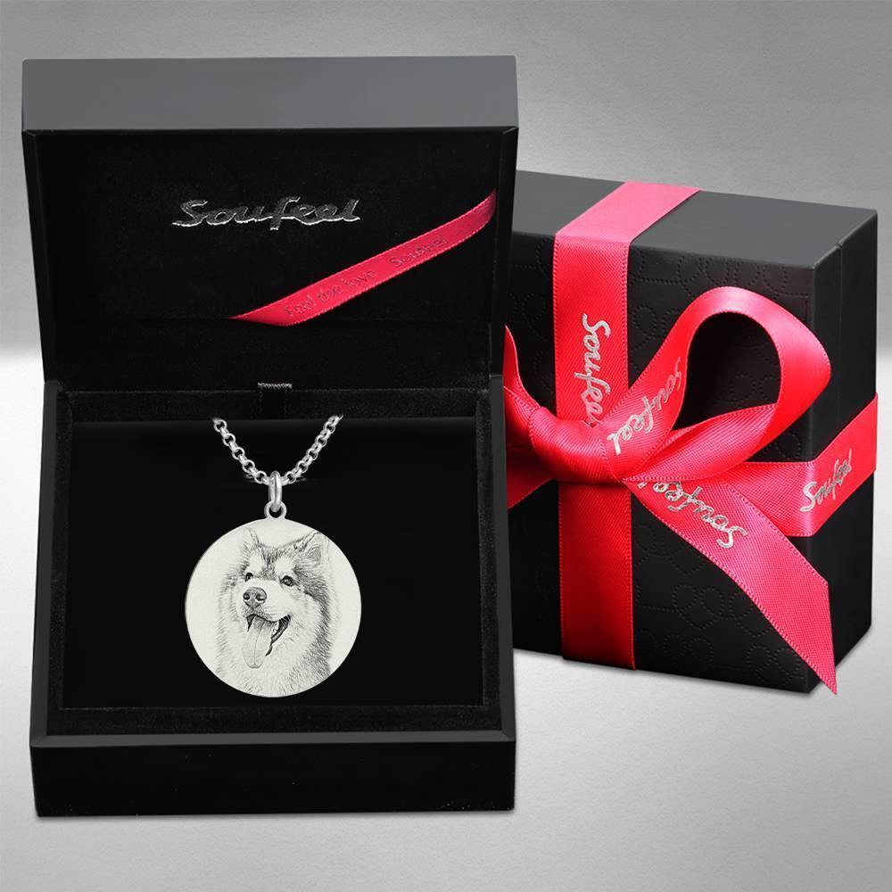 Women's Round Photo Engraved Tag Necklace with Engraving Silver -