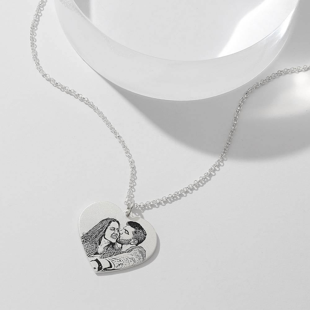 Women's Heart Photo Engraved Tag Necklace Silver - 