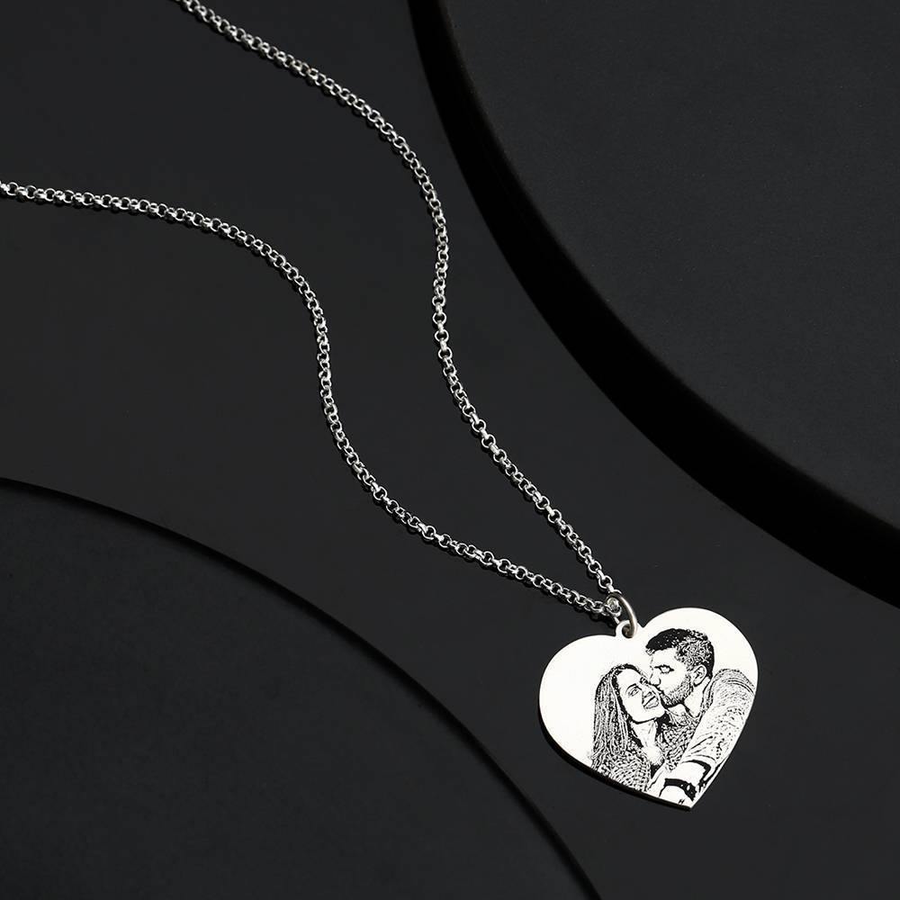 Women's Heart Photo Engraved Tag Necklace Silver - 