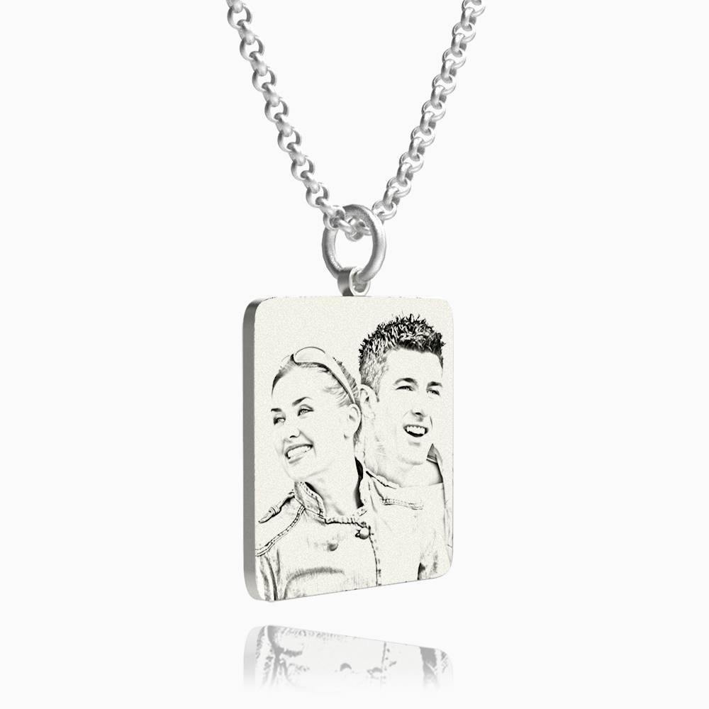 Women's Square Photo Engraved Tag Necklace with Engraving Silver - 