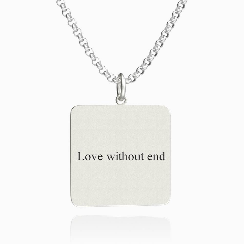 Women's Square Photo Engraved Tag Necklace with Engraving Silver - 