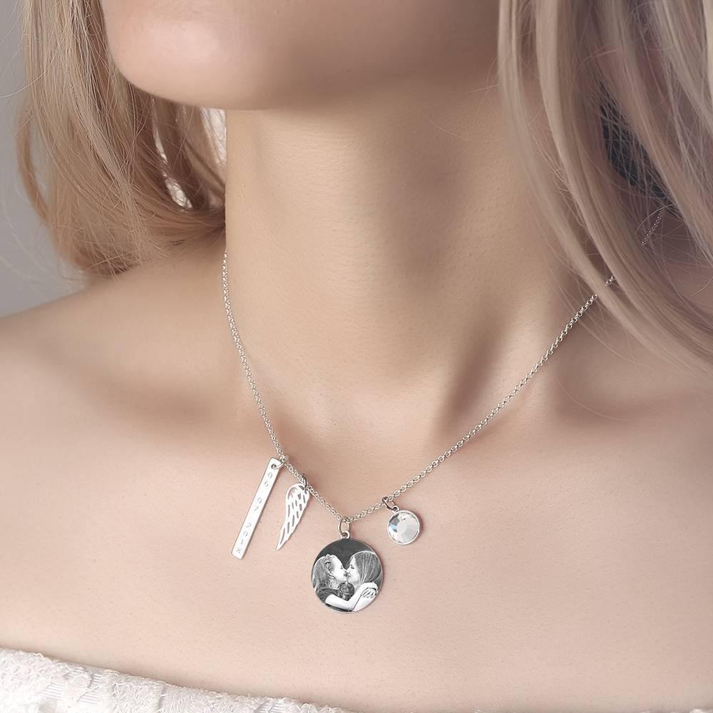 Women's Photo Engraved Tag Necklace with Engraving Silver - 