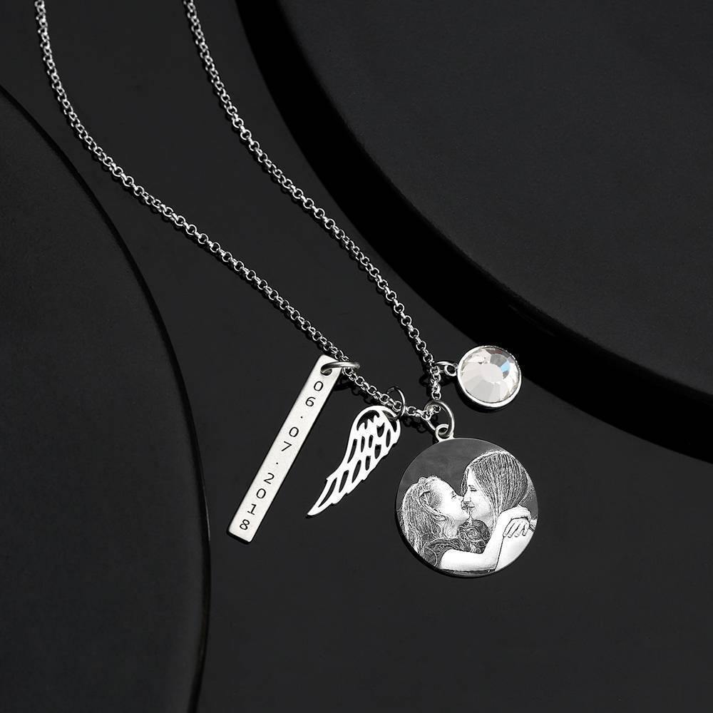 Women's Photo Engraved Tag Necklace with Engraving Silver - soufeelus