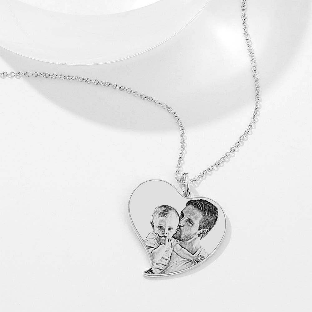 Women's Heart Photo Engraved Tag Necklace with Engraving Silver - 