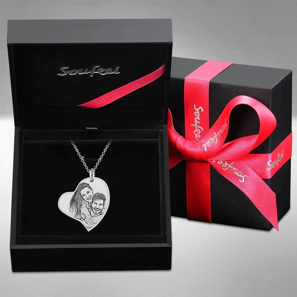 Heart Photo Engraved Tag Necklace with Engraving Silver - 