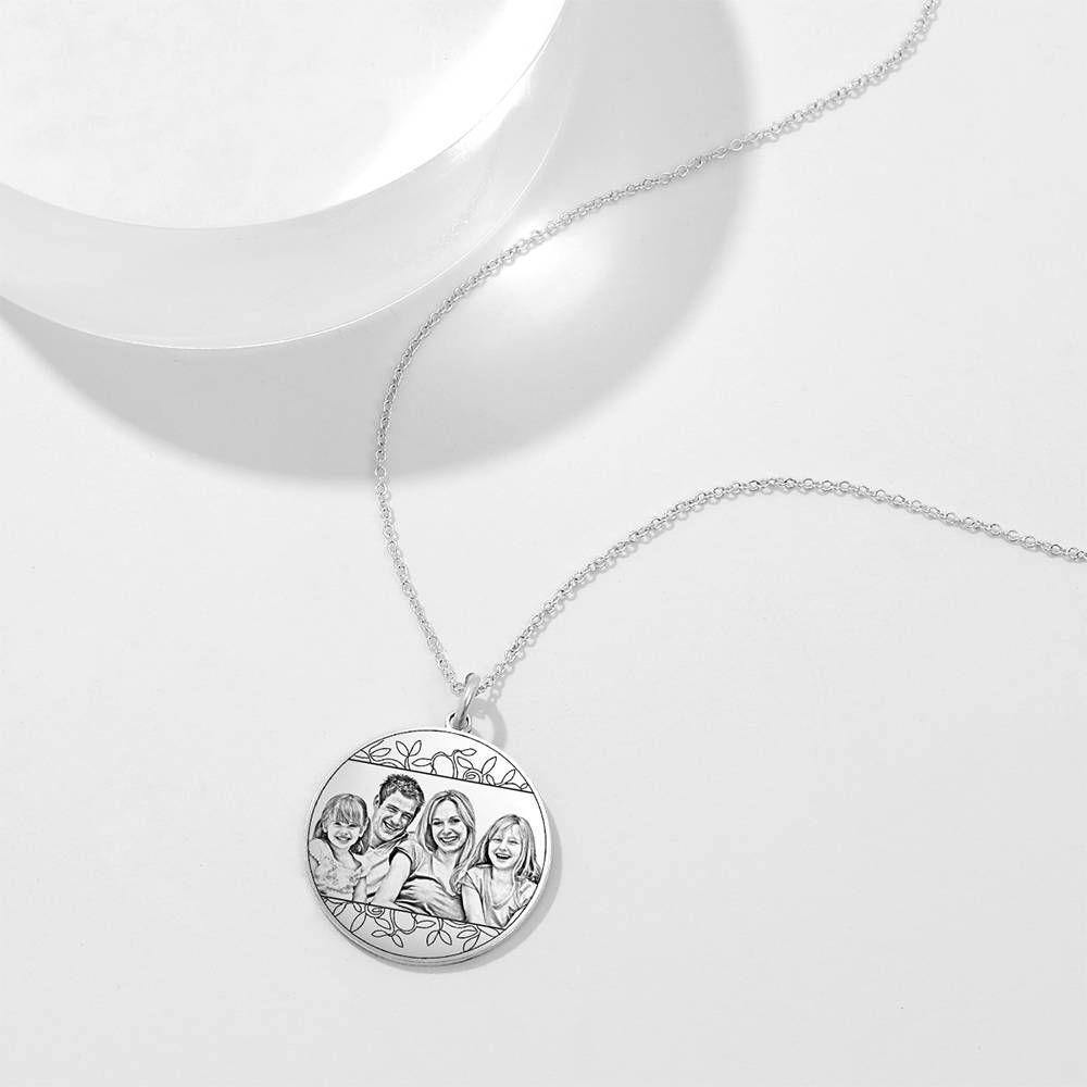 Women's Round Photo Engraved Tag Necklace with Engraving  Silver - 