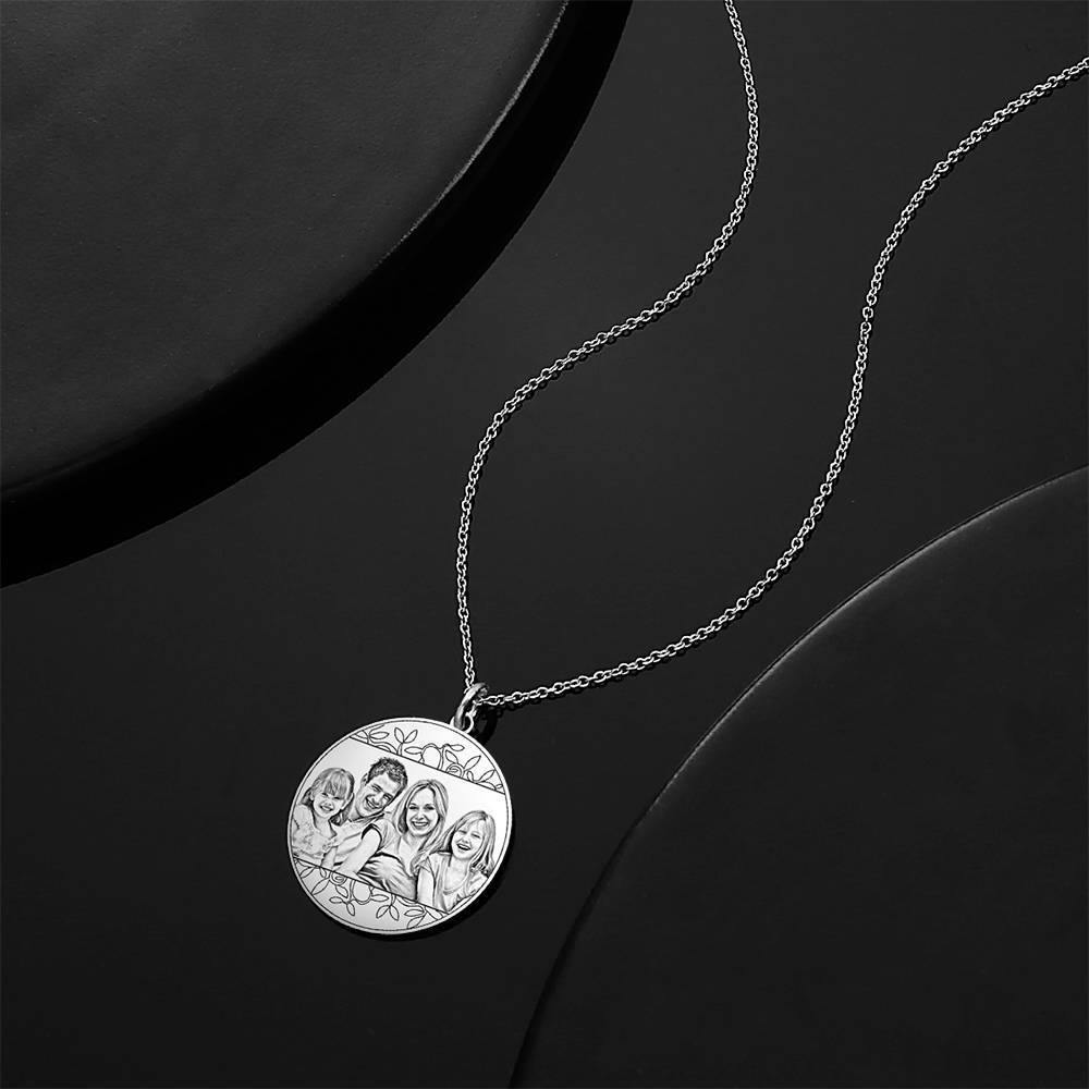 Women's Round Photo Engraved Tag Necklace with Engraving  Silver - 
