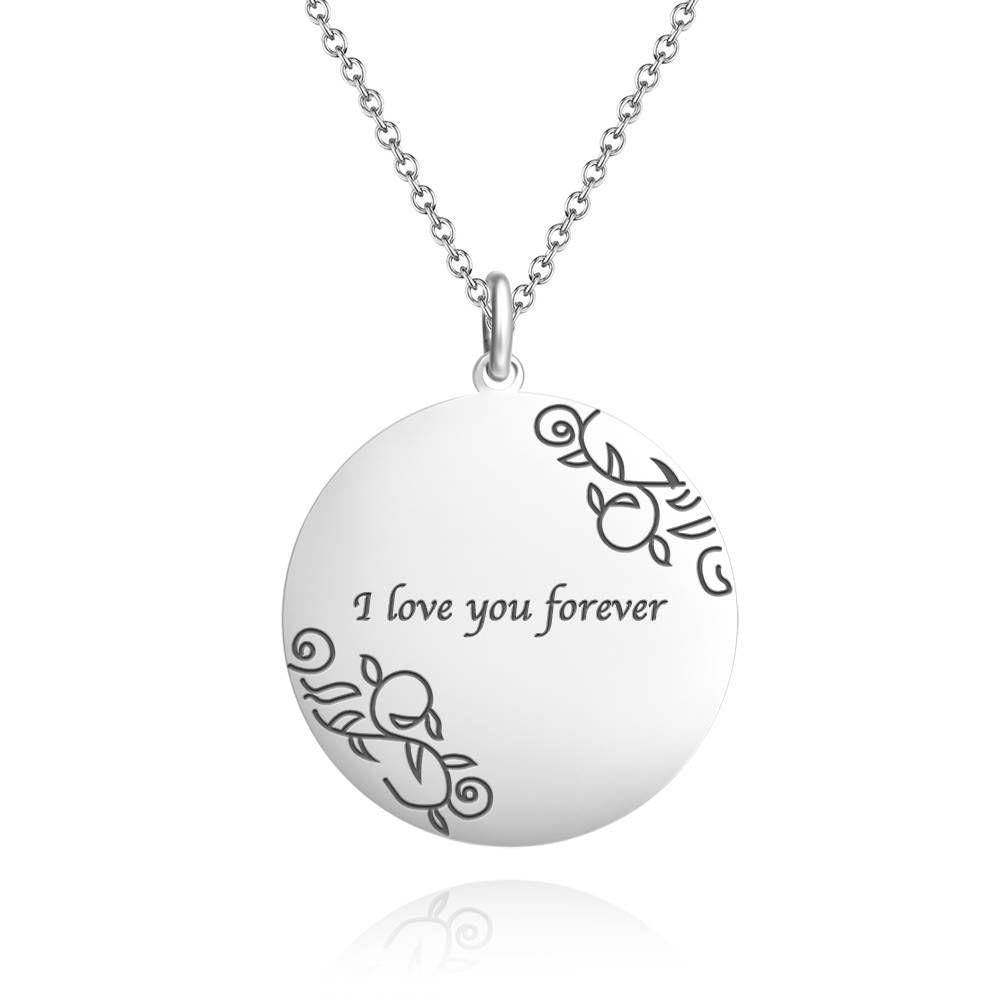 Round Photo Engraved Tag Necklace with Engraving Silver - 