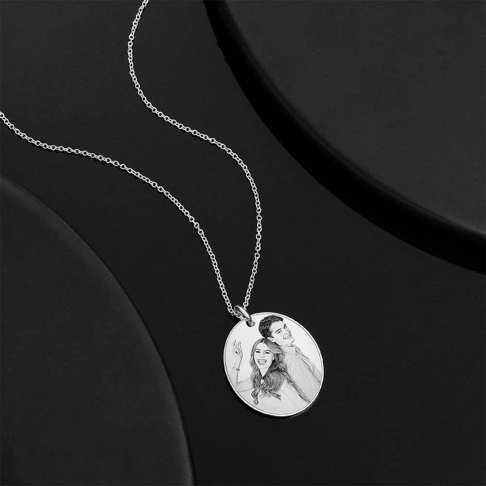 Oval Photo Engraved Tag Necklace with Engraving Silver - 