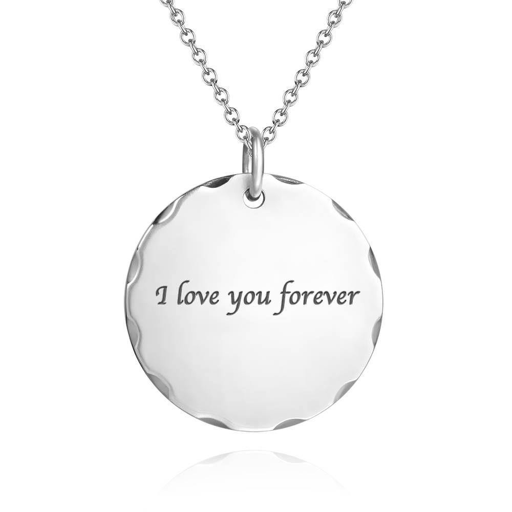 Round Coin Photo Engraved Tag Necklace with Engraving Silver - 