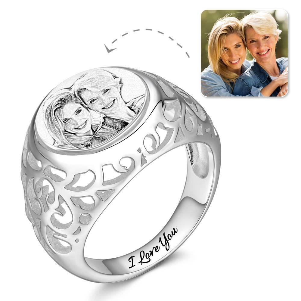 Photo Ring with Engraving Oval-shaped Platinum Plated Silver, Best Mom