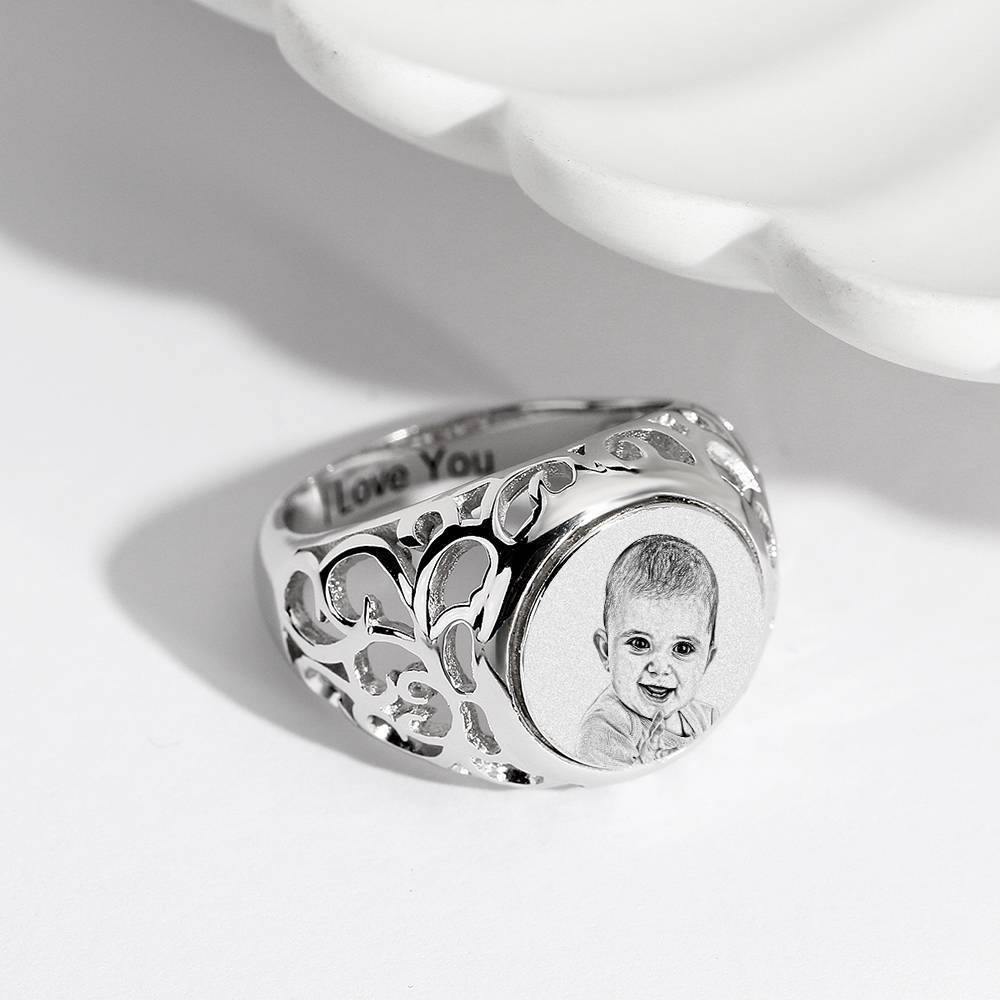 Photo Ring with Engraving Oval-shaped Platinum Plated Silver, Always Love You - soufeelus