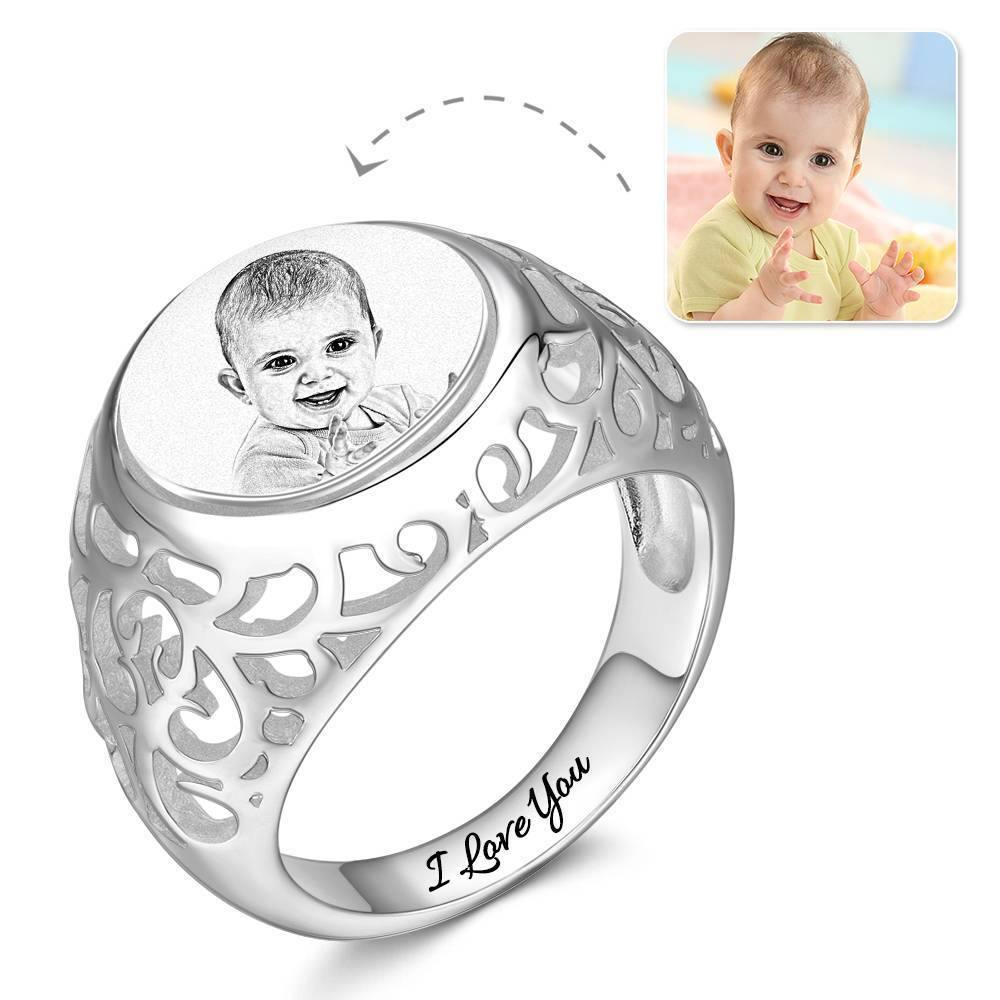 Photo Ring with Engraving Oval-shaped Platinum Plated Silver, Always Love You - soufeelus