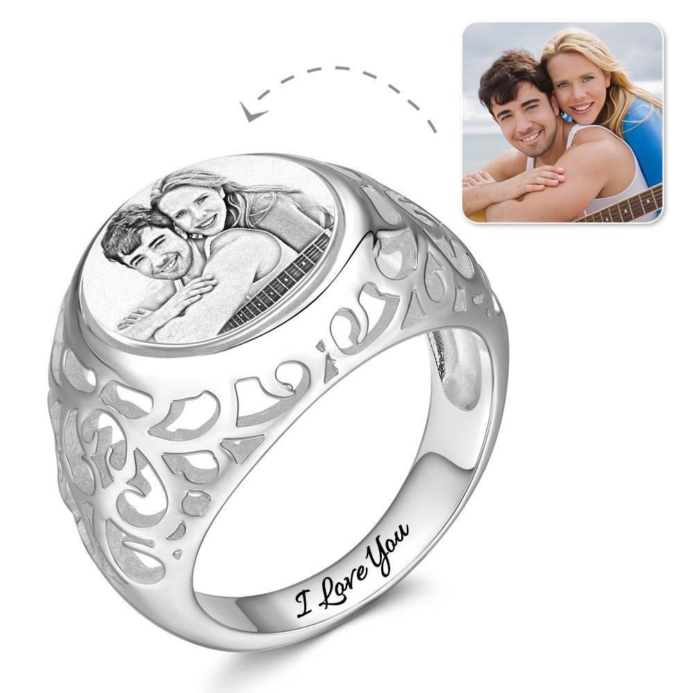 Photo Ring with Engraving Platinum Plated Silver Oval-shaped, Always Love You - soufeelus