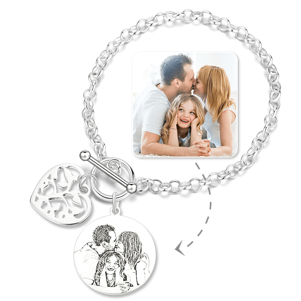 Women's Photo Engraved Tag Bracelet with Engraving Silver - 