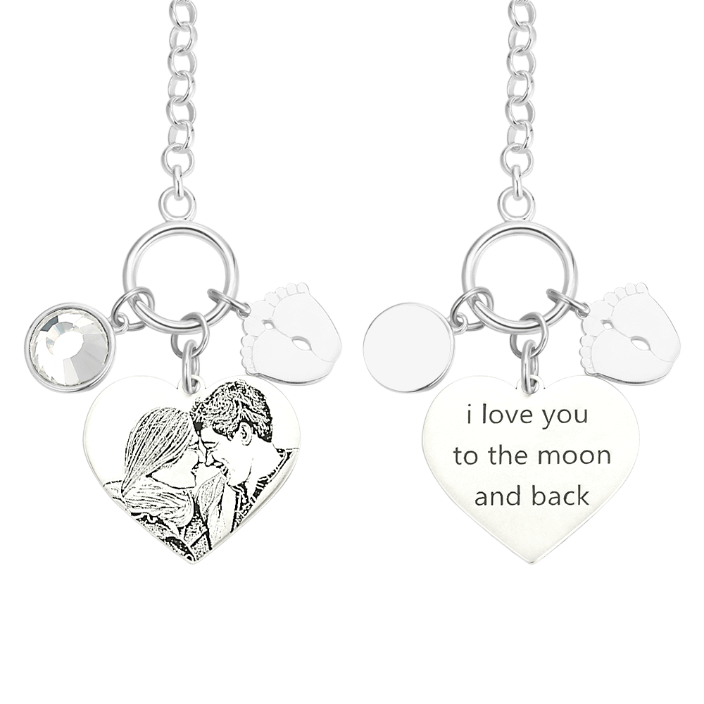 Women's Photo Engraved Tag Bracelet with Engraving Silver - 