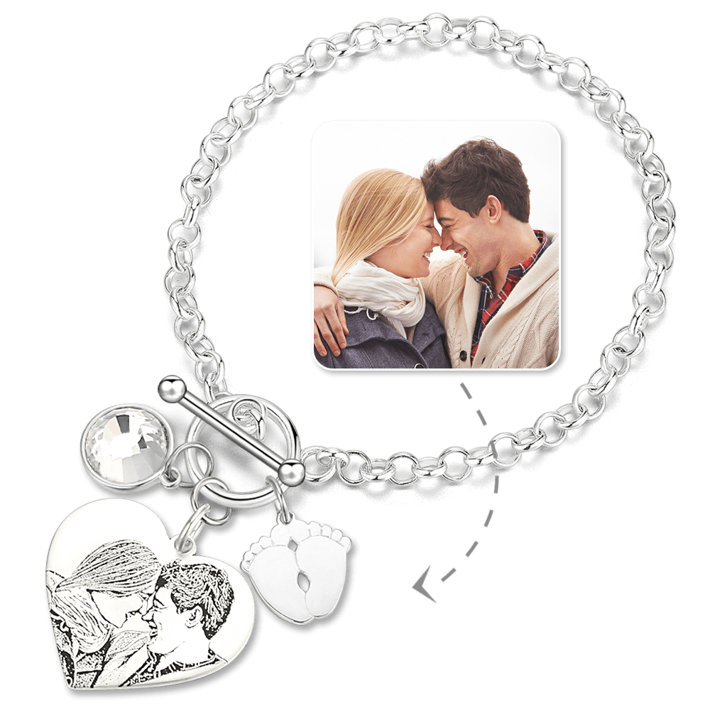 Women's Photo Engraved Tag Bracelet with Engraving Silver - 