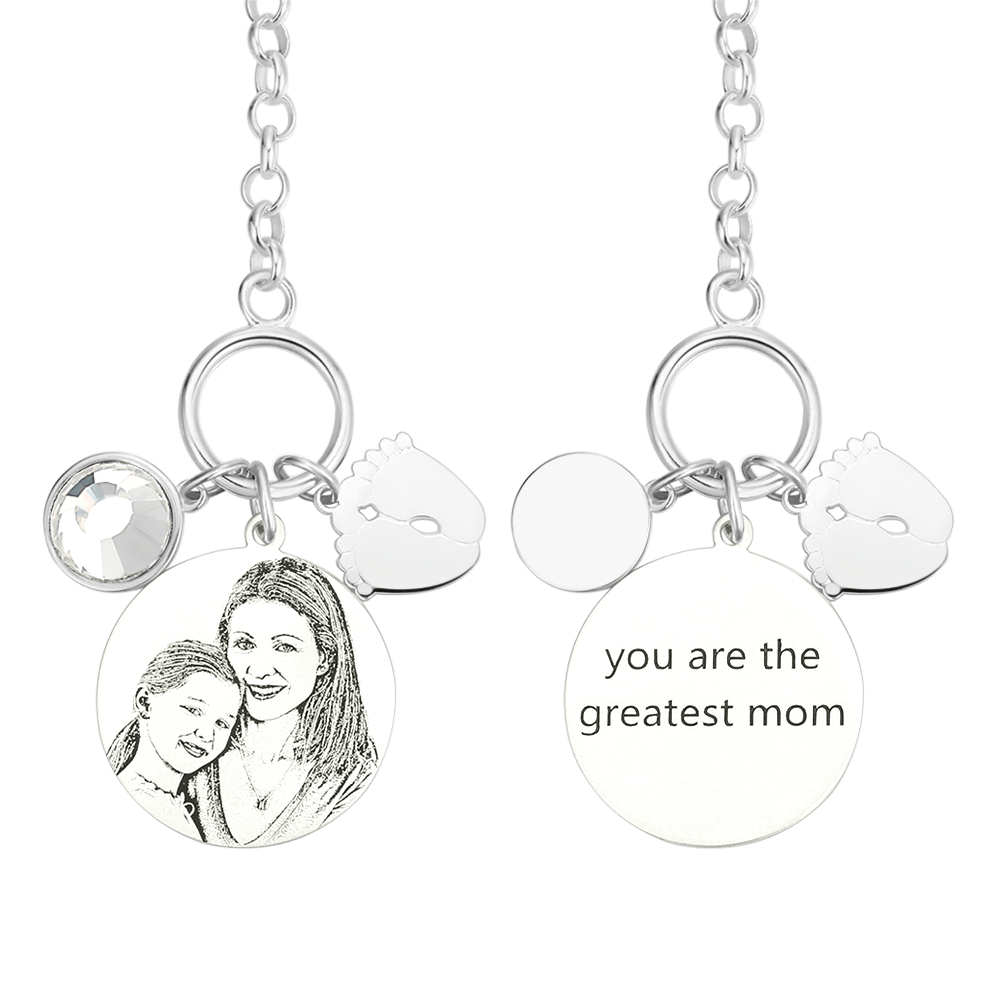 Women's Photo Engraved Tag Bracelet with Engraving Silver - 