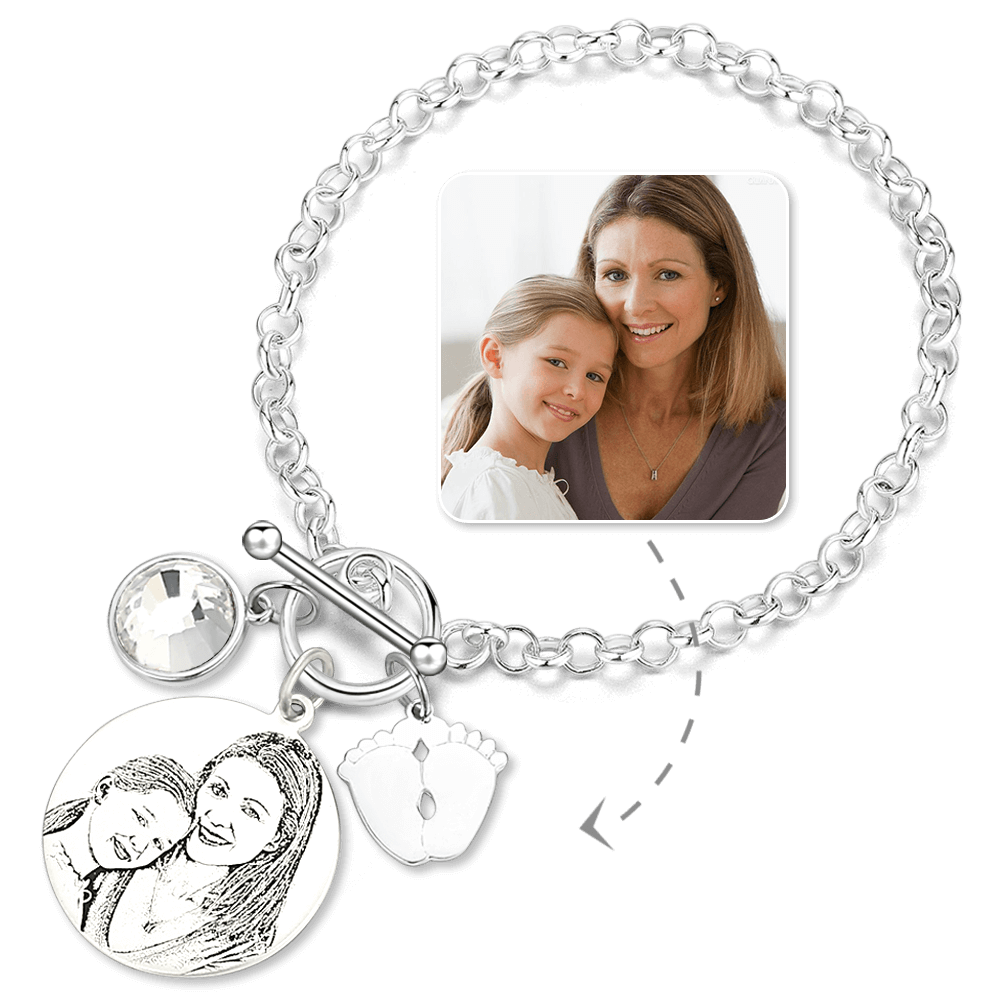 Women's Photo Engraved Tag Bracelet with Engraving Silver - 