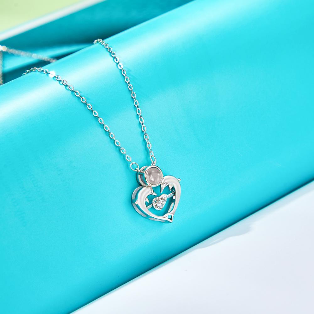 Custom Photo Projection Necklace Dolphin Heart Shaped Photo Necklace Gift for Women - soufeelmy
