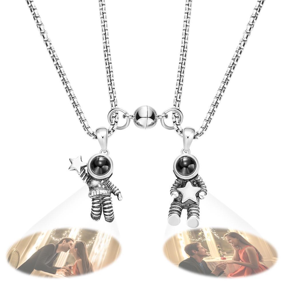 Custom Photo Projection Necklace Astronaut Magnetic Couple Necklaces Romantic Gift - soufeelmy